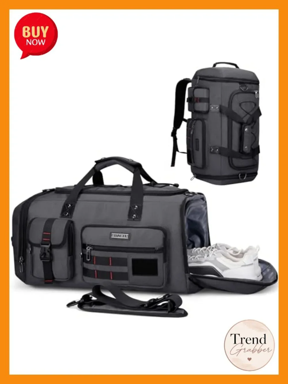 45L Convertible Duffel Backpack Water-Resistant Nylon Travel Gym Weekender